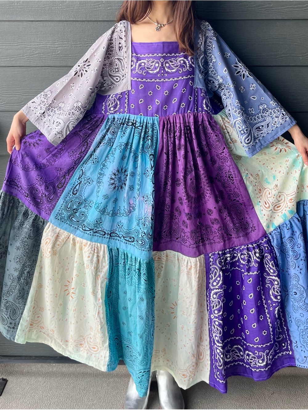 The Periwinkle Meadow | Handmade Voluminous Bandana Dress SKU 06263 - Picture 9 of 16